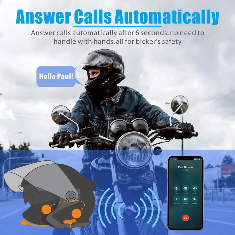 Kebidumei Motorrad Bluetooth 5.2 Helm Headset in Schwarz mit Noise Reduction und Mikrofon für Stereo Musik und Freisprecheinrichtung - Bild 4