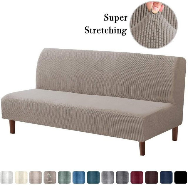 RTTIME Stretchbezug für Sofa-Betten, elastischer Spandex-Sitzbezug mit Jacquard-Struktur, armlos und klappbar, Farbe: Beige/Taupe - Bild 1