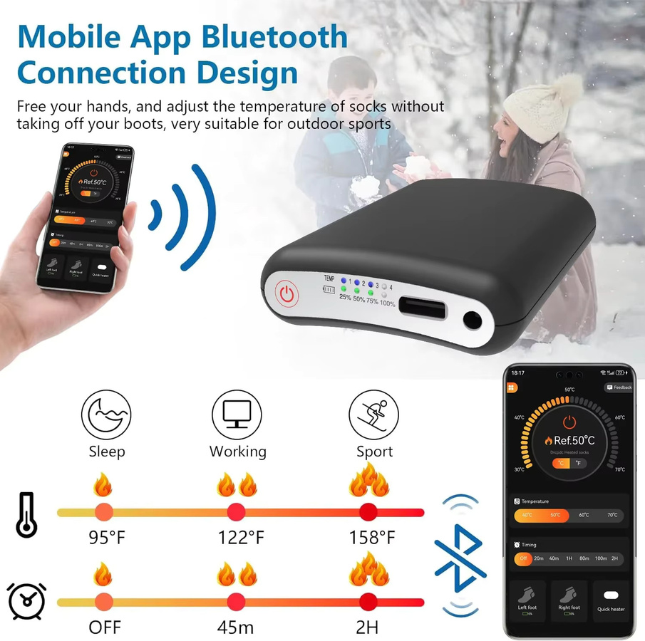 Beheizbare Socken mit 5000mAh Akku und App-Fernbedienung in Schwarz - Bild 2