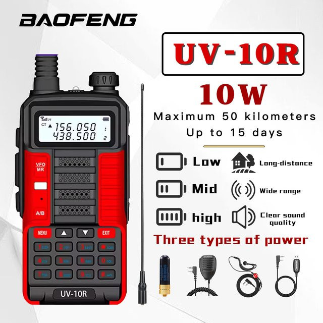 Baofeng Walkie Talkie UV-10R Dual Band Funkgerät in Schwarz mit 10 W High Power und 50 km Reichweite - Bild 1