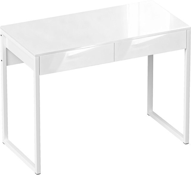 HOMCOM Schreibtisch mit 2 Schubladen und Stahlrahmen in Weiß, B: 100 cm, T: 50 cm - Bild 1