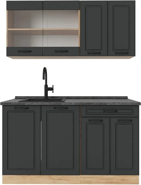 Vicco R-Line Singleküche Landhausstil in Anthrazit und Eiche, Breite: 140 cm - Bild 1