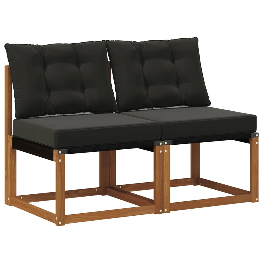 vidaXL 2er Set Outdoor Mittelsofa aus Akazienholz in Natur-Schwarz - Bild 2