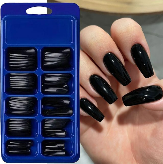 HotPress Press-on Nails, Schwarz Glänzend, Ballerina, Damen, 100/120 Stück - Bild 1