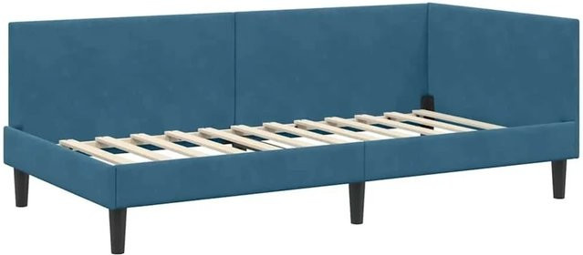 vidaXL Eckbettgestell mit Kopfteil in Blau aus Stoff und Holz, B/T/H: 80 x 200 x 84 cm - Bild 1