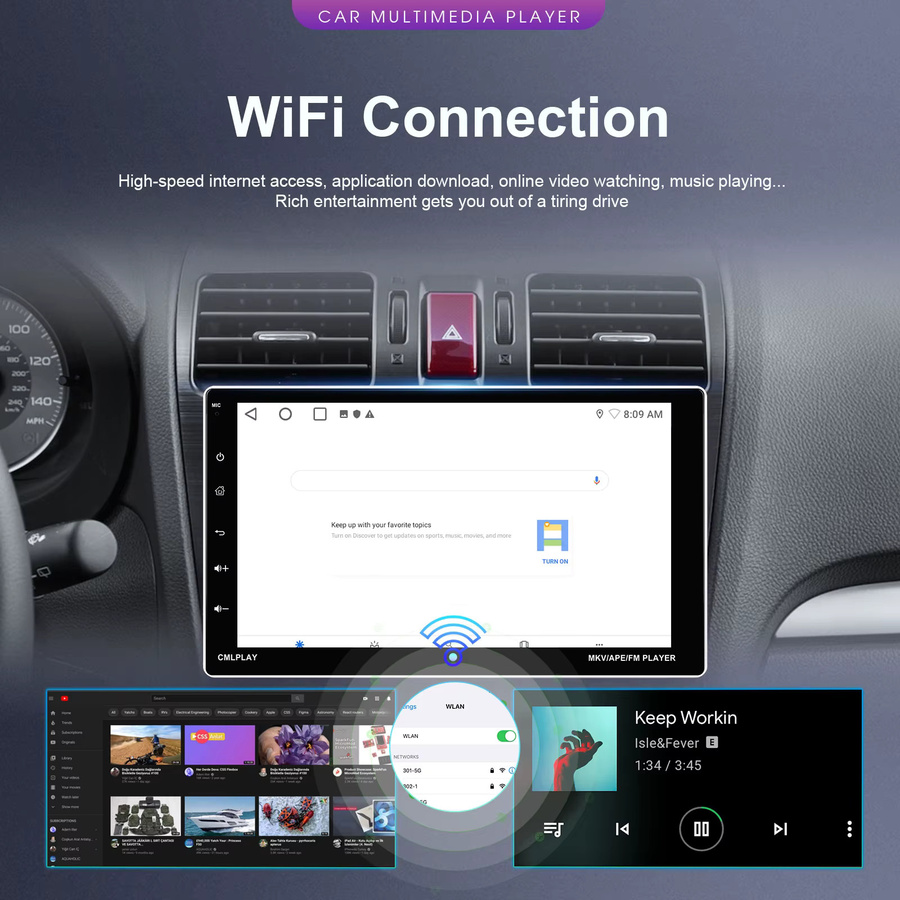 Podofo Android Autoradio 1Din mit 9 Zoll Multimedia-Player, 2+64GB, GPS-Navigation, WLAN, Bluetooth, USB und Mirror Link in Schwarz - Bild 3