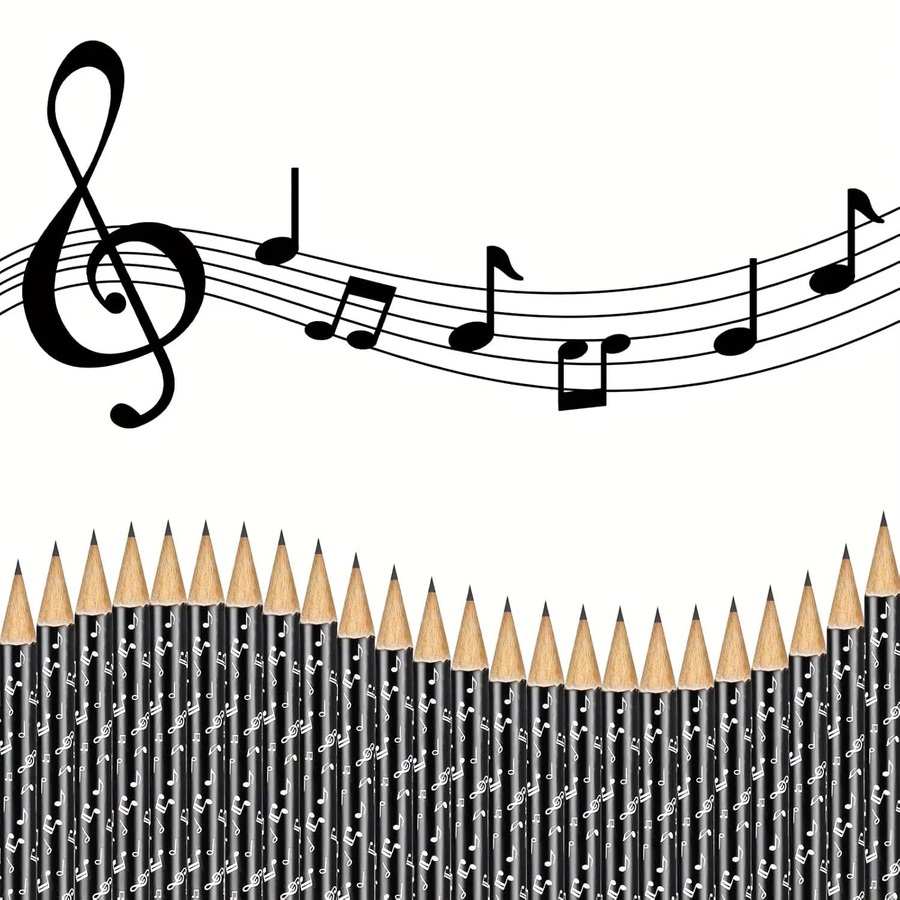 TWBEB 30 Stück HB Holzstifte mit Radiergummi in Schwarz mit Musiknoten-Design zum Zeichnen und Schreiben - Bild 2