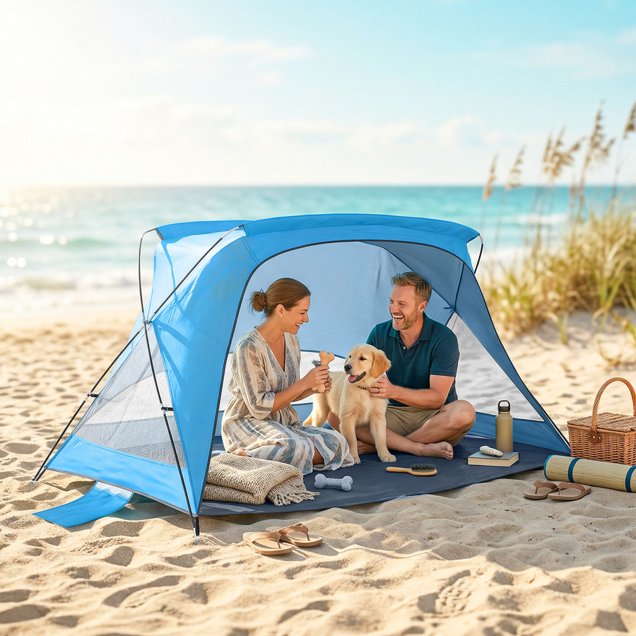 Outsunny Strandzelt für 2-3 Personen mit UV50+ Sonnenschutz und Fenster, Himmelblau - Bild 2
