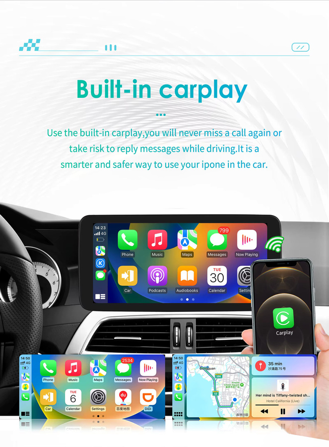 Hizpo Android Autoradio mit 10,25 Zoll Display für Mercedes Benz W204 S204 C-Klasse 2011 - 2014 NTG 4.5 Multimedia mit CarPlay, Bluetooth, GPS und 4G in Schwarz - Bild 3