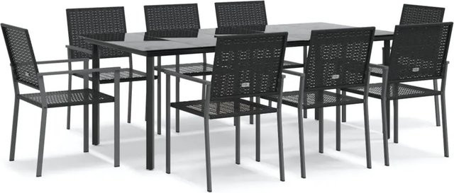 vidaXL 9-teilige Garten-Essgruppe aus Poly Rattan und Stahl in Schwarz mit Hartglas-Tischplatte - Bild 1