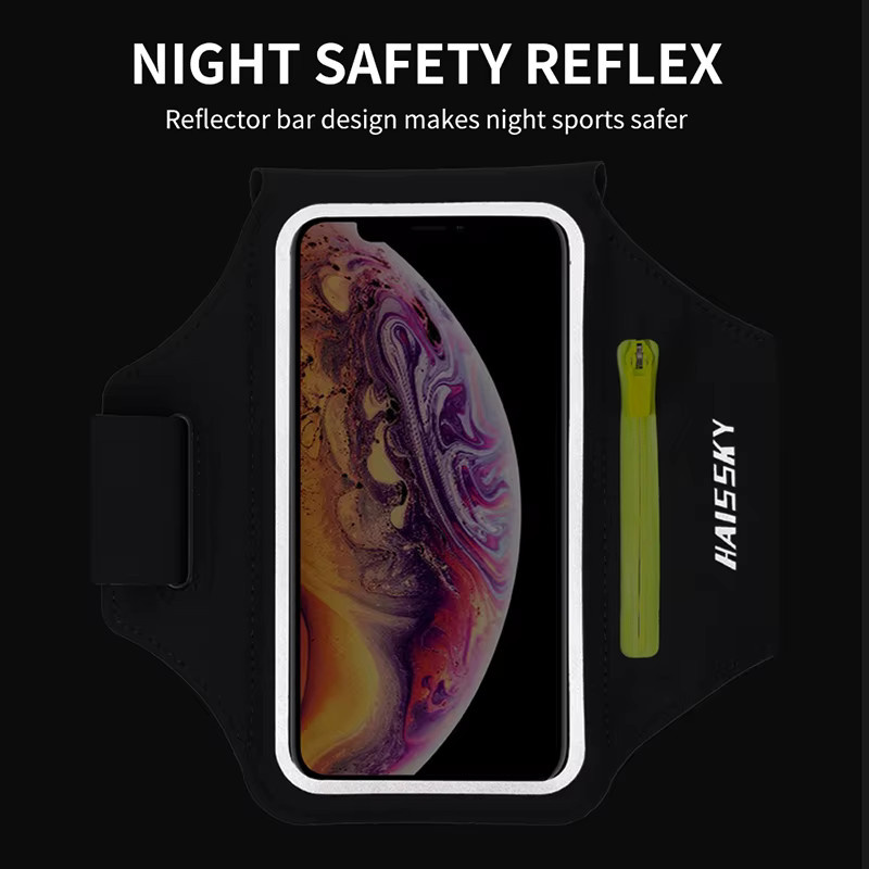 HAISSKY Sportarmbinde mit Reißverschluss für iPhone 17 16 15 14 13 Pro Max und 16 Plus in Schwarz - Bild 2