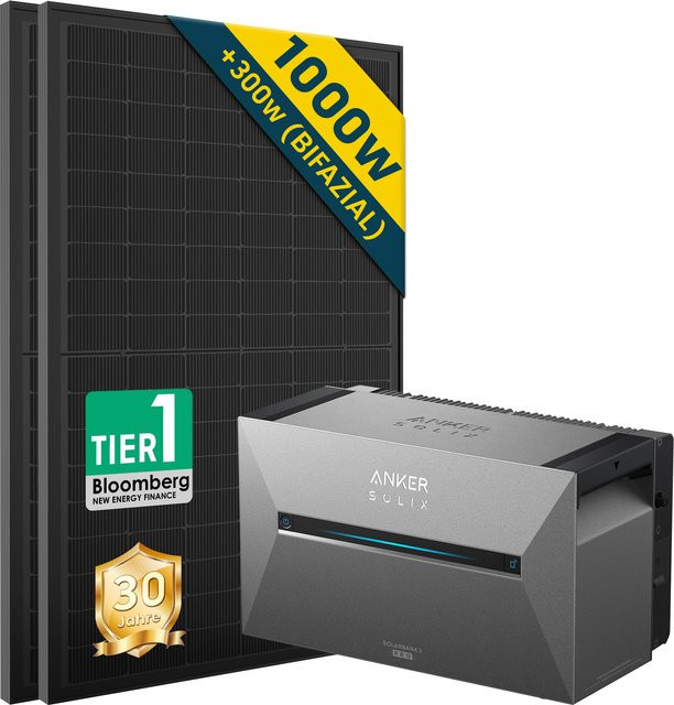 Anker SOLIX E2700 3 Pro Tragbare Powerstation 2,7kWh in Grau mit 2x 500W Solarpanel Set - Bild 1