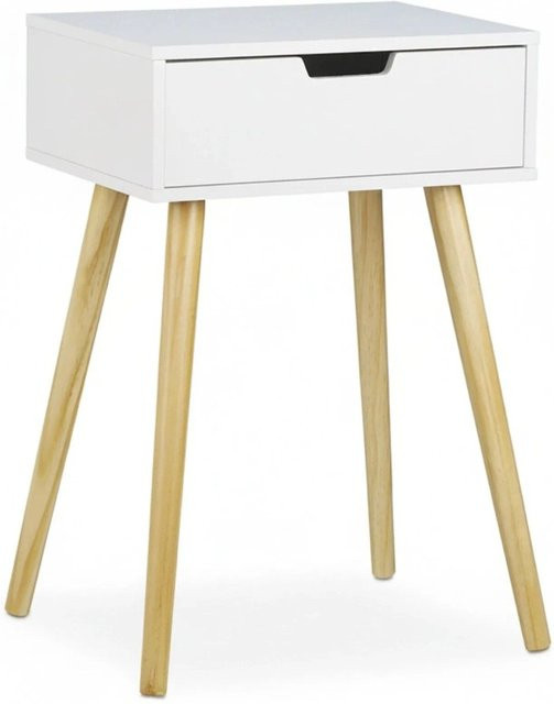 Relaxdays Nachttisch aus MDF und Kiefernholz in Weiß mit Schublade, B/T/H: 60 x 40 x 30 cm - Bild 1