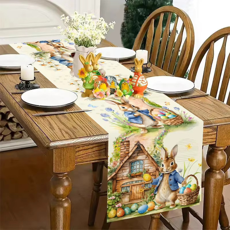 VIKAMA Tischläufer Oster-Hasen und Frühlingsblumen in Mehrfarbig, Textil, B/T: 183 x 33 cm - Bild 4
