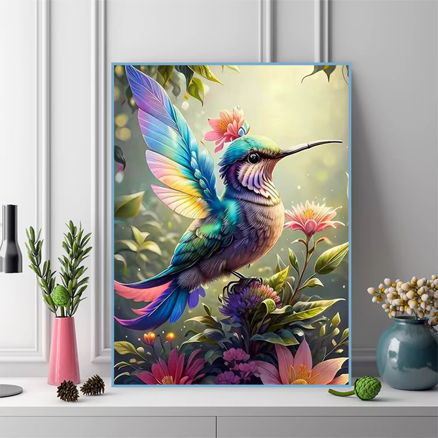 Evershine Diamant-Stickerei Set mit floralem Vogel Motiv in Multicolour, quadratische Mosaik-Malerei mit vollen Bohrern, B/H: 20 x 30 cm - Bild 2