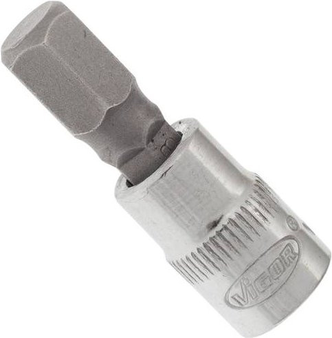 Vigor Schraubendrehereinsatz V2435N mit Innensechskant-Profil und 1/4 Zoll Innenvierkant Antrieb in Silber, Gesamtlänge: 3,8 cm - Bild 1