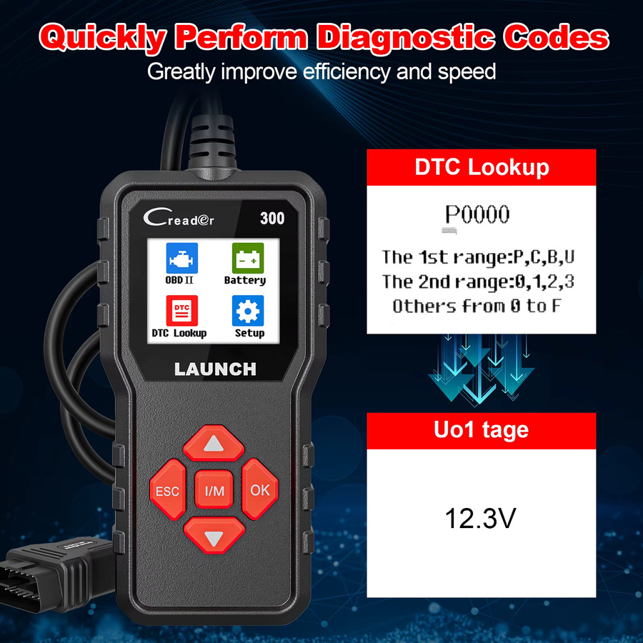 LAUNCH X431 CR300 OBD2-Scanner CAN Auto-Codeleser und Diagnosetool mit I/M-Motorbatterietester in Schwarz - Bild 5