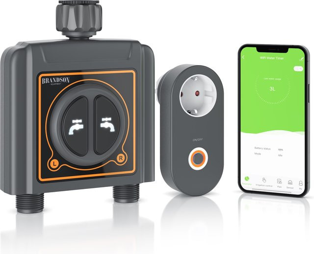 Brandson Wifi Bewässerungsuhr mit App-Steuerung und integriertem Wasserdurchflussmesser zur automatischen Gartenbewässerung - Bild 1
