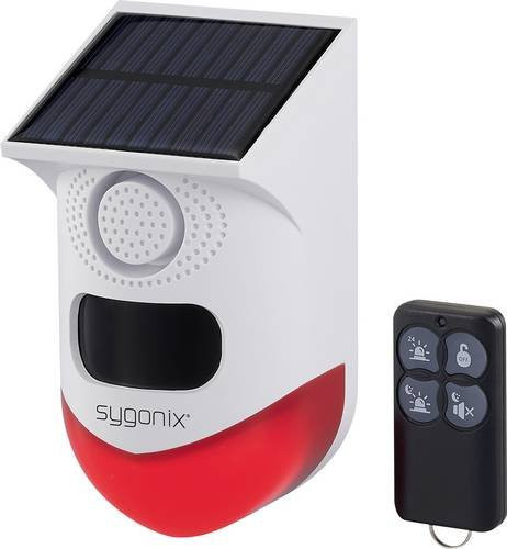 Sygonix Mini-Alarmanlage Weiß-Rot mit LED, Bewegungsmelder, Fernbedienung, Solar und WLAN, 120 dB, SY-6515320 - Bild 1