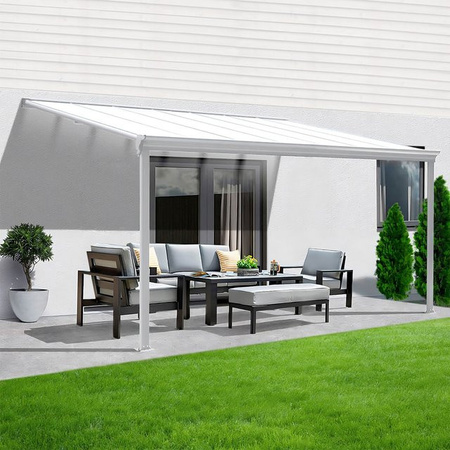 Aileenstore Terrassenüberdachung Aluminium als Bausatz mit Sichtschienen und Hohlkammerplatten in Weiß, 312 cm
