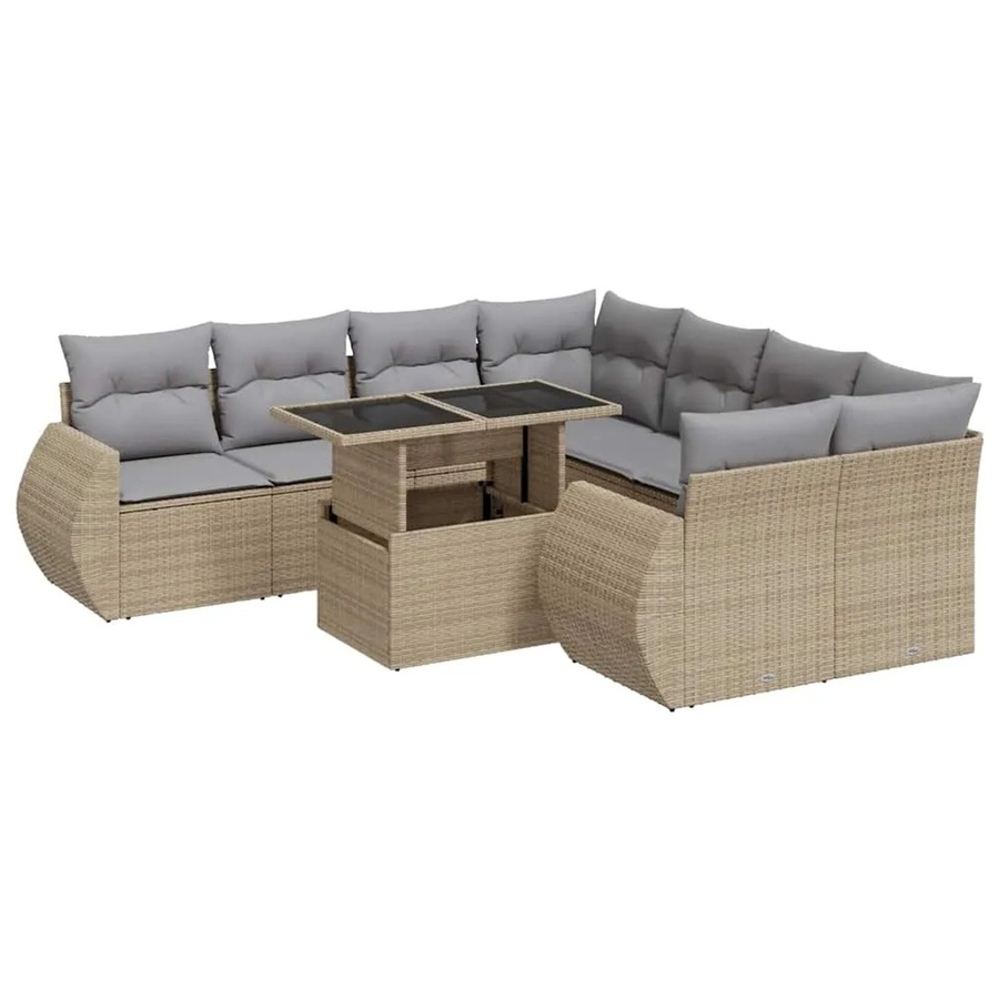vidaXL 9-tlg. Garten-Sofagarnitur aus Poly-Rattan mit Kissen in Beige-Grau - Bild 2