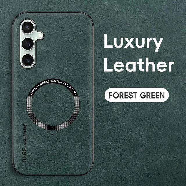 Magnetische Leder-Schutzhülle für Samsung Galaxy S25 S24 S23 Ultra Plus FE mit MagSafe Kompatibilität in Grün - Bild 1