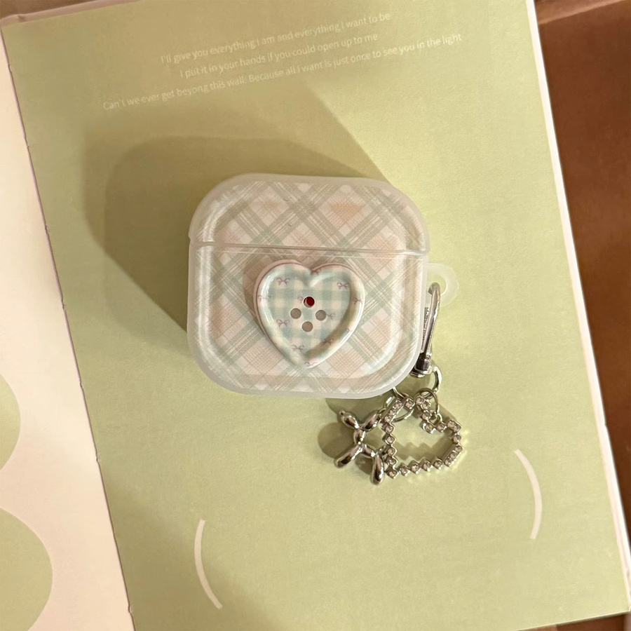 Schutzhülle mit Koreanischem Grid Muster und 3D Taste für Apple AirPods 1 2 3 4 und Pro 2/3, Multicolour, inklusive Anhänger - Bild 2