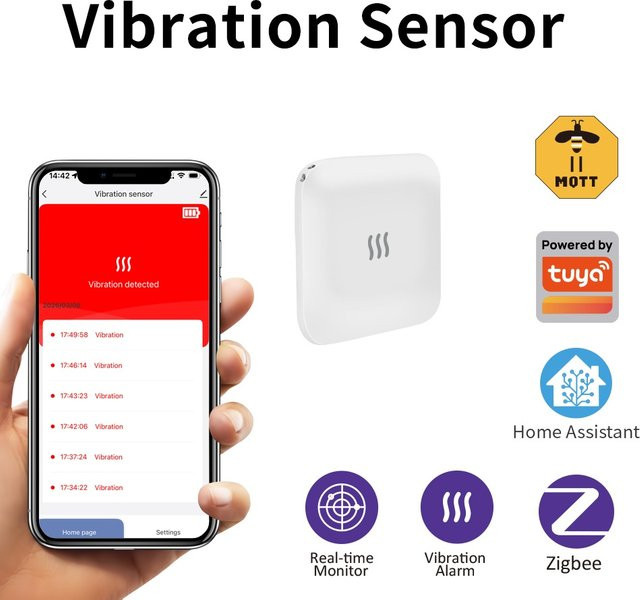 Lincukoo Zigbee 3.0 Vibrationssensor Tuya Smart in Weiß zur Erkennung von Türen, Fenstern und Tresoren für Home Assistant und Zigbee2MQTT - Bild 1