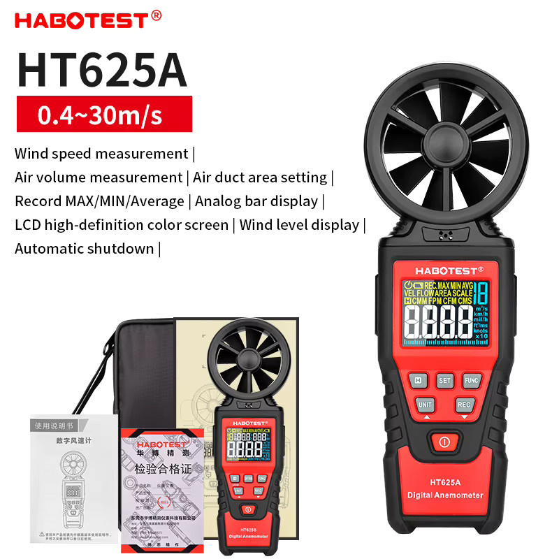 HABOTEST HT625 Digitales Anemometer in Schwarz - Professionelles Windgeschwindigkeits- und Luftvolumenmessgerät zur Messung der Luftgeschwindigkeit von 0,4-30m/s - Bild 3