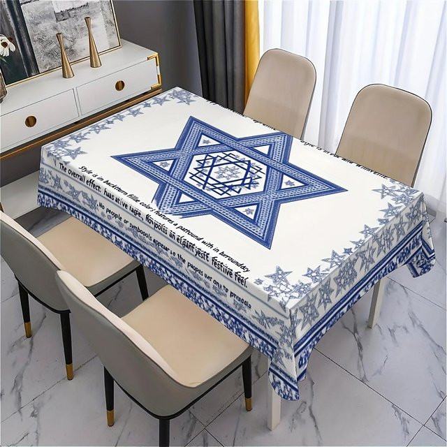JINGYUE Pet Rechteckige Tischdecke mit Davidstern Motiv in Blau, wasserabweisend und waschbar, B/T: 140 x 140 cm - Bild 1