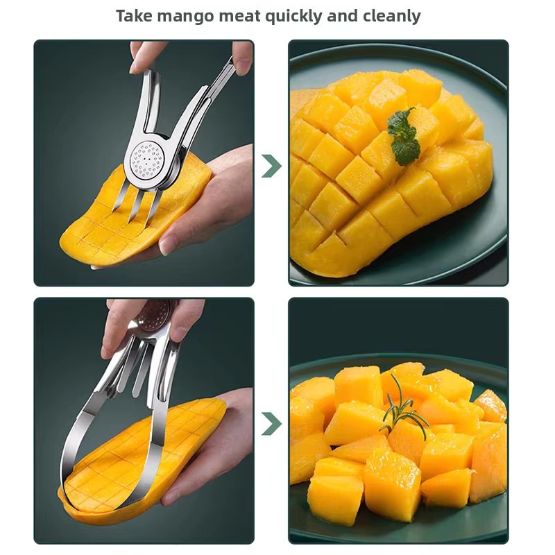 Mango Schäler und Slicer aus Edelstahl in Silber zum Schälen, Entkernen und Würfeln von Obst - Bild 4