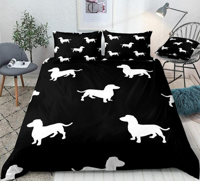 Bettwäsche Set Dackel Königin Cartoon Haustier Welpe aus Polyester, Farbe: Schwarz, B: 172 cm, H: 218 cm - Bild 1
