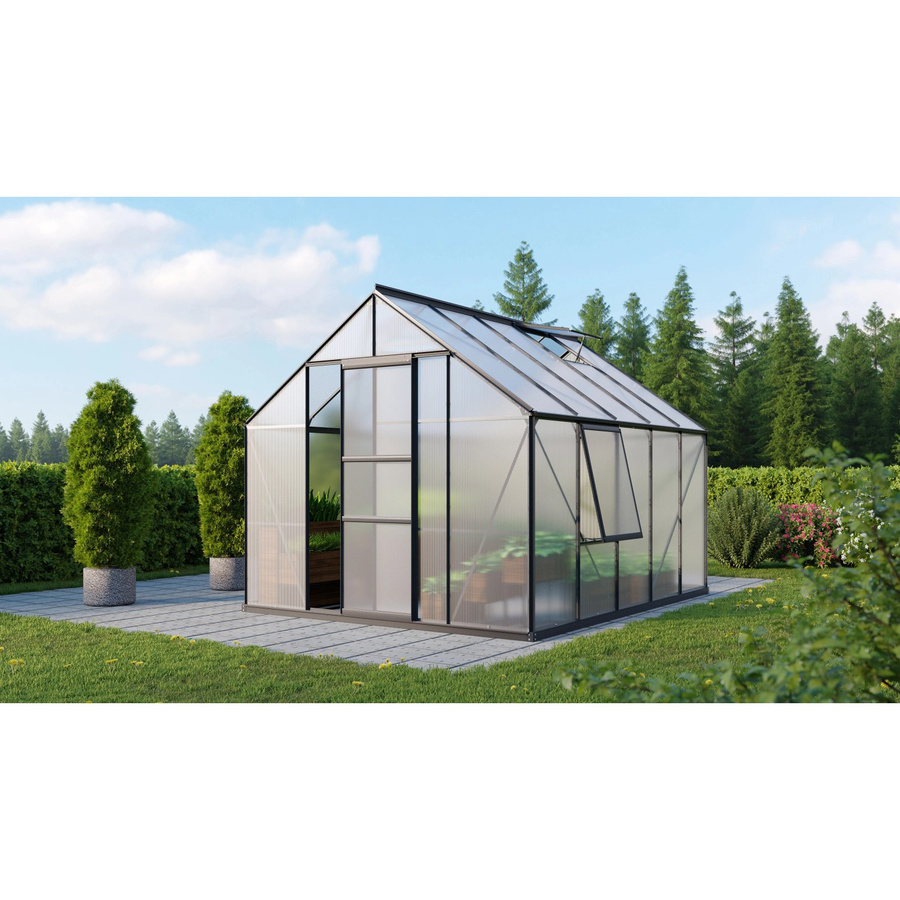 Vitavia Gewächshaus Meridian 1 Vorzugsset in Schwarz mit Polycarbonat-Platten, Dachfenster, Seitenfenster und Regenrinnen - Bild 2