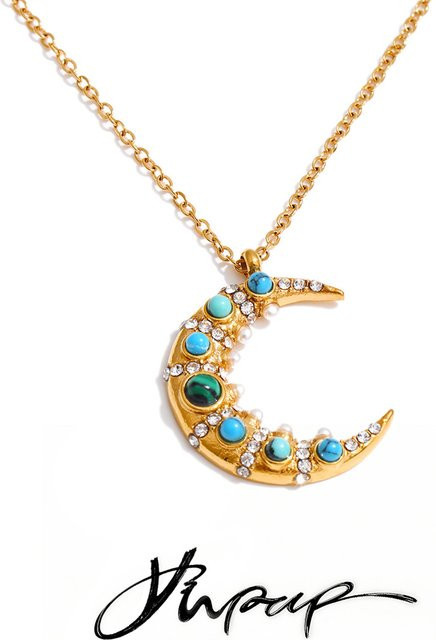 Yhpup Halskette Edelstahl, Zirkonia, Perle, Gold, Unisex - Bild 1