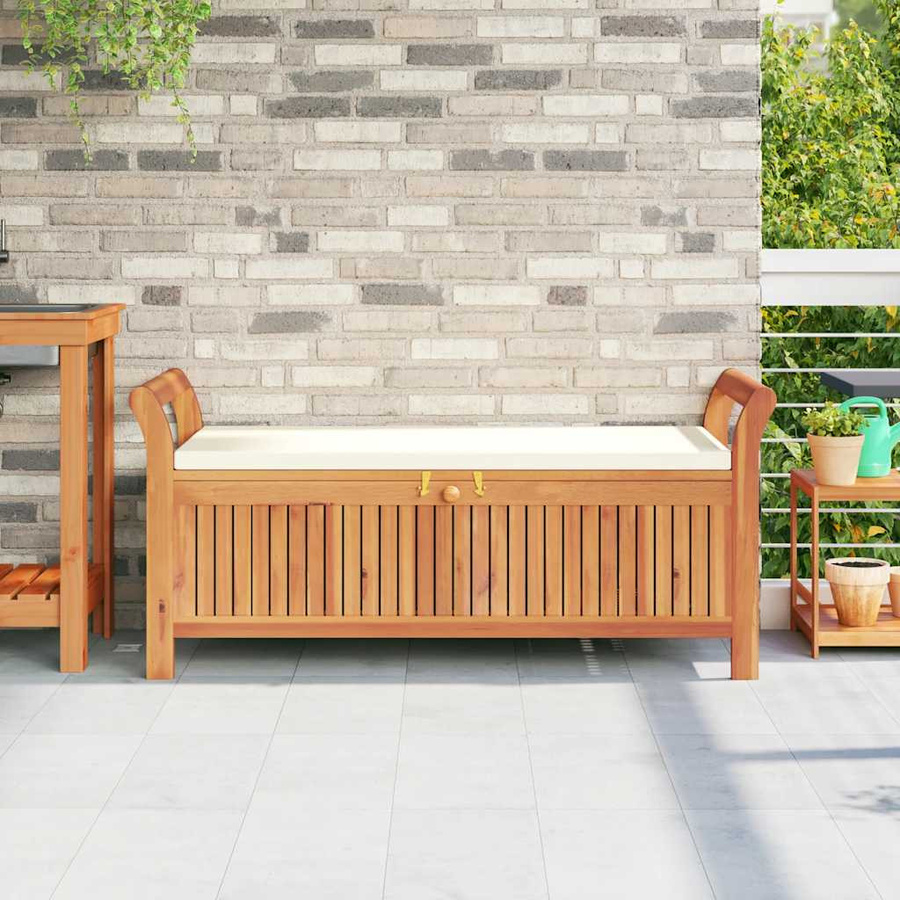 vidaXL Garten-Truhenbank aus Akazien-Massivholz mit Kissen in Braun, B: 126 cm, T: 60 cm, H: 50 cm - Bild 3