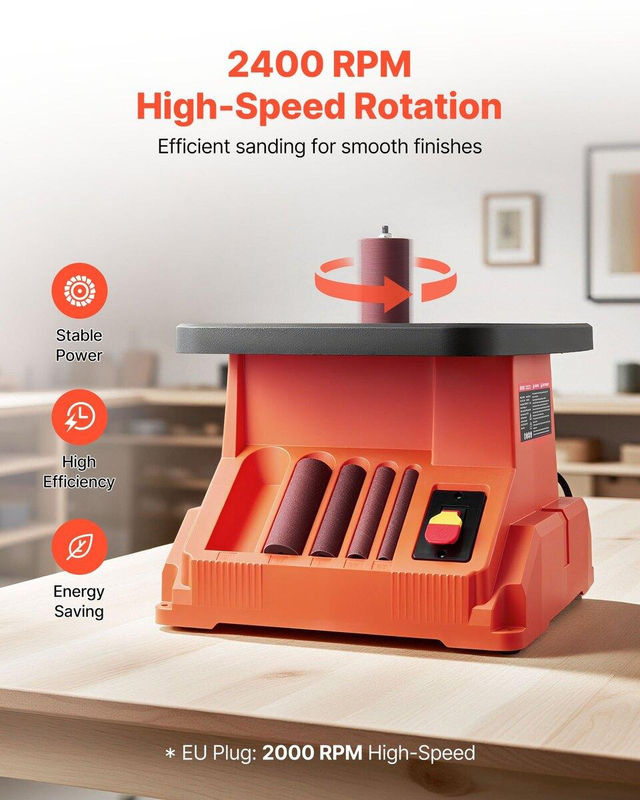 Oszillierender Tisch-Spindelschleifer von Buying Solutions, MB in Orange mit 2000 U/min, 16 mm Hub und Arbeitstisch Breite: 39,0 cm, Tiefe: 42,5 cm, Höhe: 42,0 cm sowie 6 Schleifhülsen - Bild 3