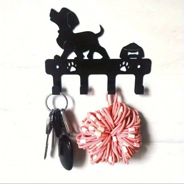 CIFBUY Wandaufbewahrung aus Metall in Schwarz für Hunde als Schlüssel- und Handtuch-Organizer - Bild 1