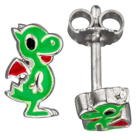 Colkid Kinder Ohrstecker Drache, 925 Silber, grün - Bild 1