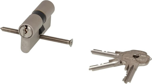 Hörmann Profilzylinder in Silber mit drei Schlüsseln, B/T: 3,15 x 3,15 cm - Bild 1