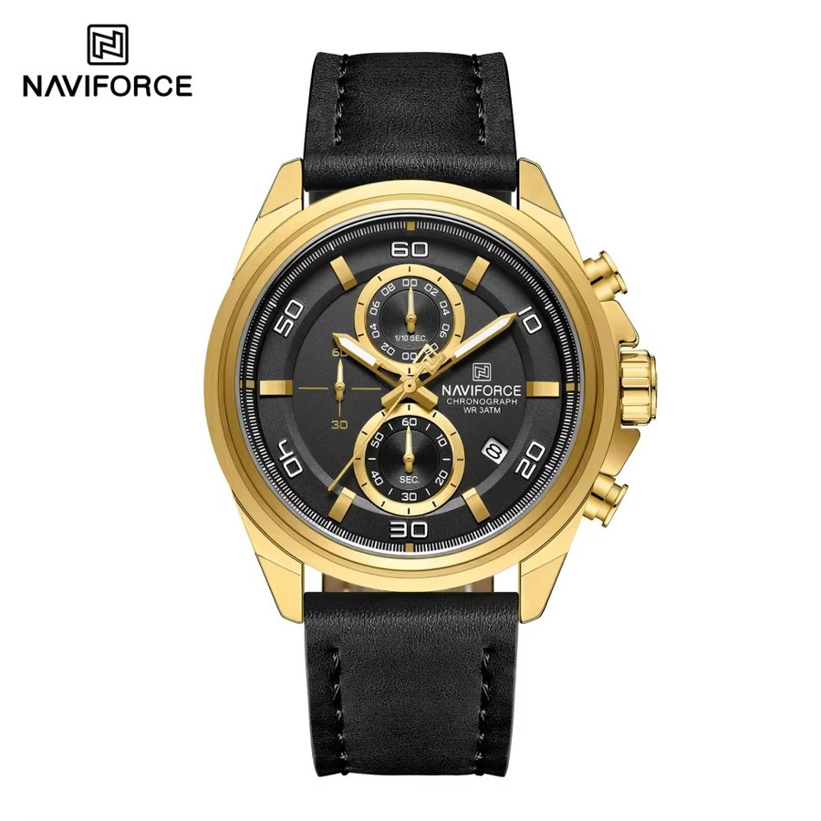 NAVIFORCE Armbanduhr, Quarz, Leder, Legierung, Schwarz, Gold, Herren - Bild 3