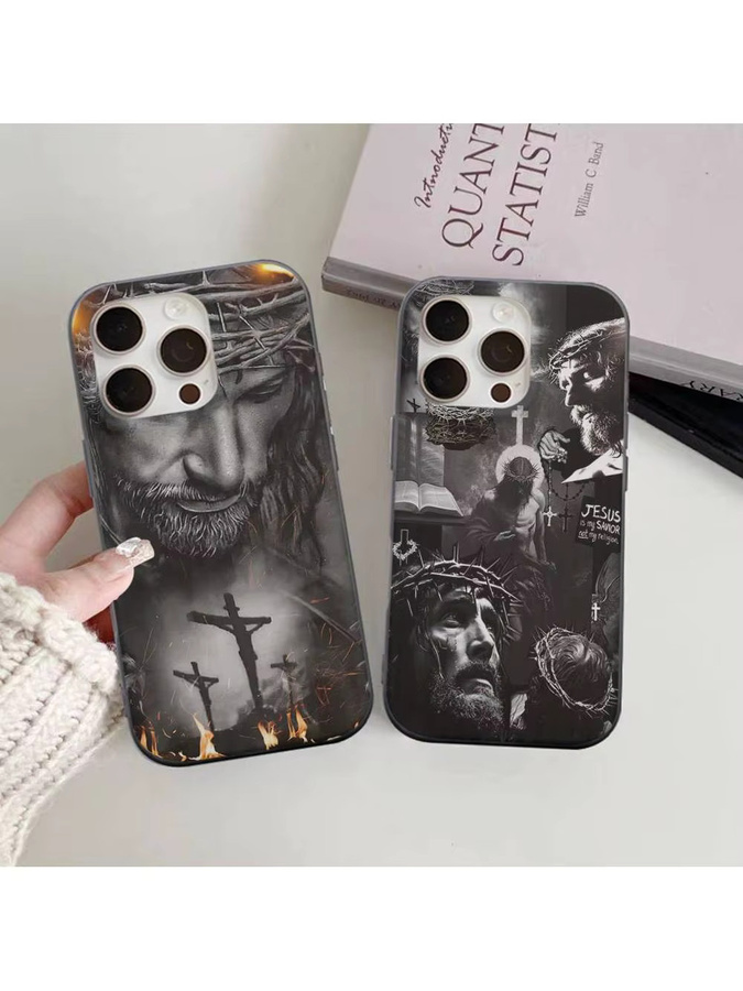 Handyhülle mit Jesus Kreuz und Heiliges Licht Wellenmuster für iPhone 11 bis iPhone 17 Air Pro Max in Schwarz Matt - Bild 5