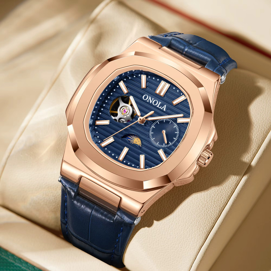 Onola Armbanduhr Automatik, Leder, Blau, Herren - Bild 2