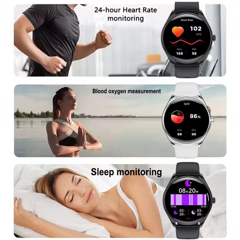 BOXUXING Smartwatch für Herren in Schwarz mit AMOLED 3D-Runddisplay, Edelstahlarmband, Herzfrequenzmessung, Bluetooth-Anruffunktion und wasserdichtem Design - Bild 5