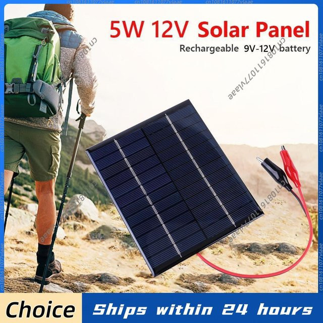 ATUOTIN Tragbares Mini-Solarpanel 5W 12V Wasserdichtes Solarbatterie-Ladegerät in Schwarz für Outdoor-Camping - Bild 1