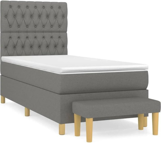 vidaXL Boxspringbett Hybrid mit Matratze und Kopfteil Dunkelgrau B/T: 100 x 200 cm - Bild 1