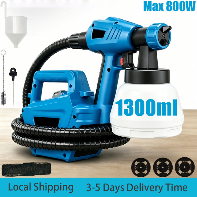 Parrior HVLP Farbspritzgerät mit 800W, elektrische Farbspritzpistole in Blau mit 1300 ml Behälter und einstellbarer Durchflussregelung - Bild 1