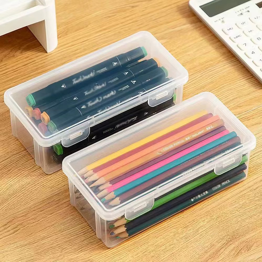 Stapelbare transparente Stiftbox aus Kunststoff für Büro und Schule als Schreibwaren-Organizer - Bild 2
