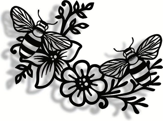 DDPNKL Metall-Wanddekoration Biene und Blume aus Eisen für Zuhause und Büro - Bild 1