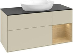 V&B Waschtischunterschrank Finion in Grau Beige mit Eichenregal, Breite: 120 cm, Tiefe: 50,1 cm, Höhe: 50,1 cm - Bild 1