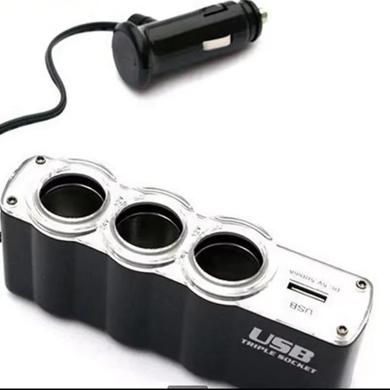 12-V-Autoladegerät-Adapter in Schwarz mit 3 Zigarettenanzünder-Buchsen und zwei USB-Anschlüssen inklusive QC- und PD-Schnellladung - Bild 2